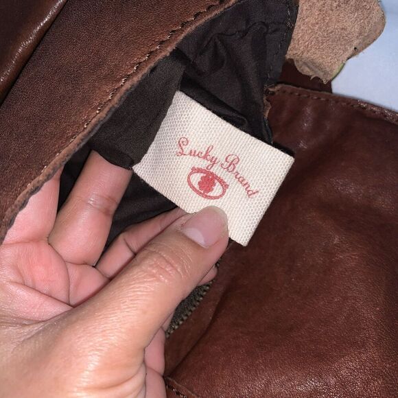 Lucky Brand 100% Lamb Leather Hobo Shoulder Bag Distressed Brown Boho Hippie - Picture 8 of 16